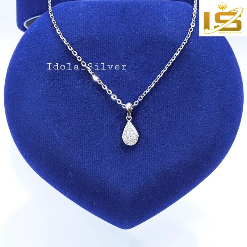 KALUNG PERAK ASLI SILVER WANITA 925 LAPIS EMAS PUTIH MODEL LIONTIN OVAL - PERHIASAN PERAK WANITA