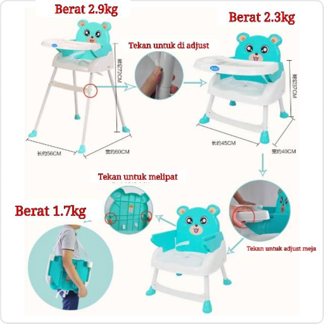 FISHER Babychair bear 4in1 highchair portable kursi FISHER Babychair bear 4in1 highchair portable kursi