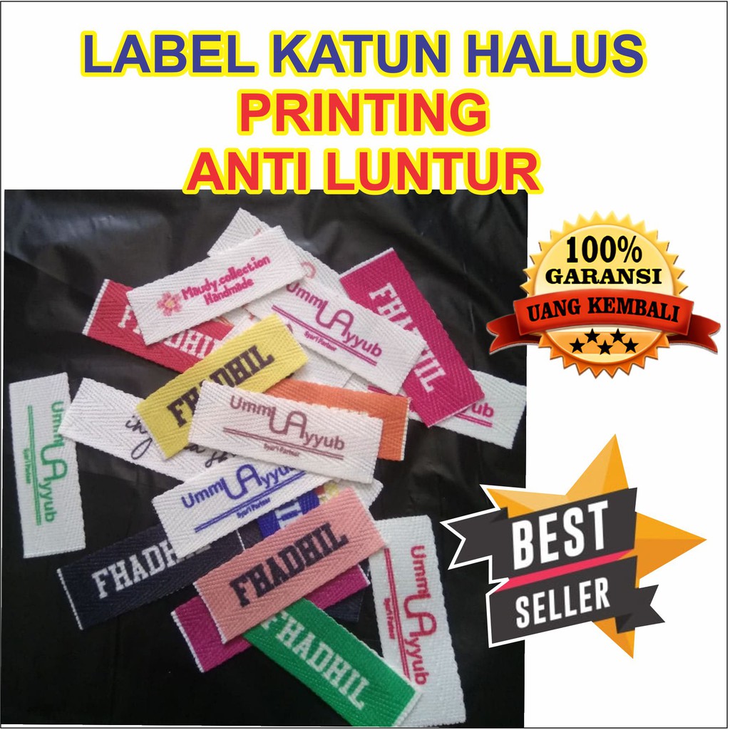

LABEL HIJAB // LABEL BAJU // LABEL WOVEN Damask Subtitute Bahan Katun Printing ANTI LUNTUR