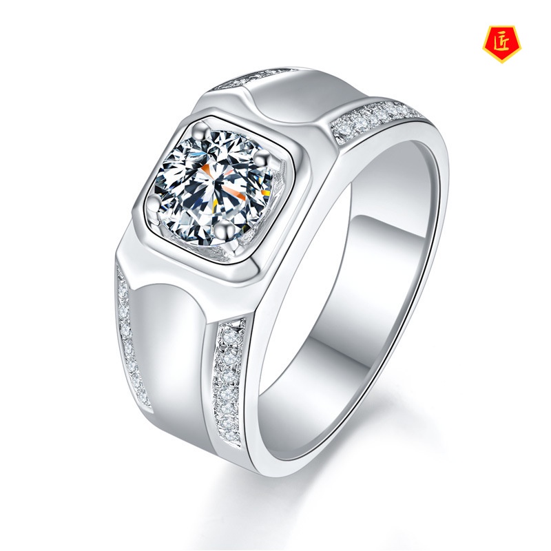 [Ready Stock]Pt950 Simple 1 Karat Moissanite Micro-Inlaid Men's Ring