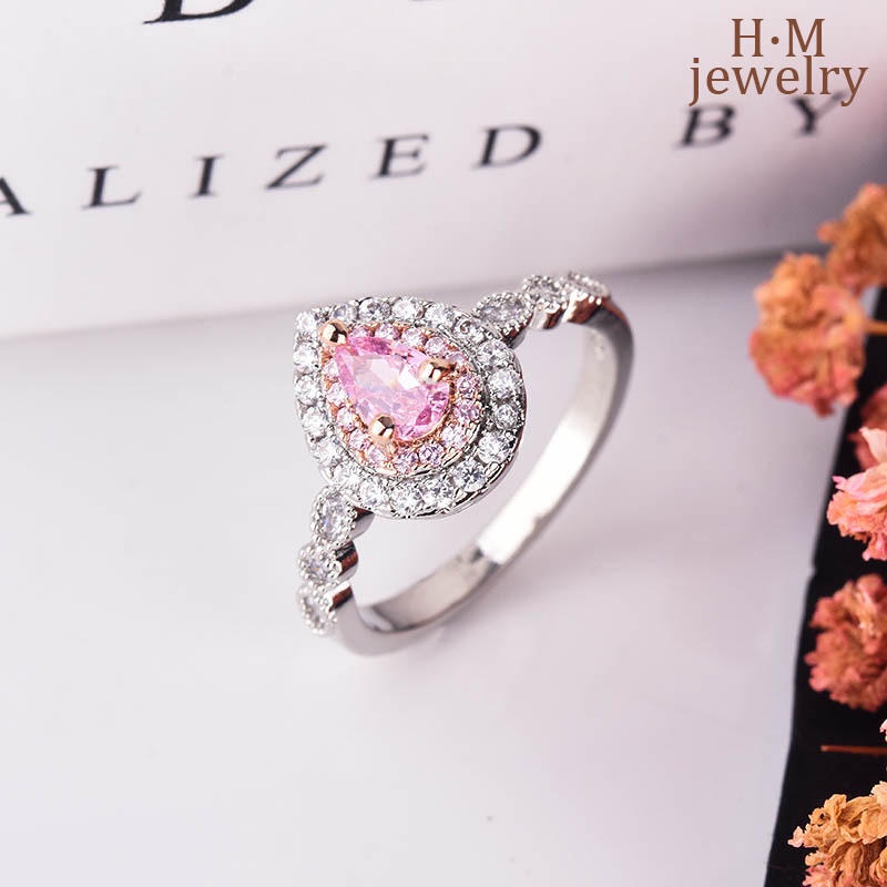 Cincin Sterling Silver 925 Dengan Kristal Warna Pink Untuk Wanita