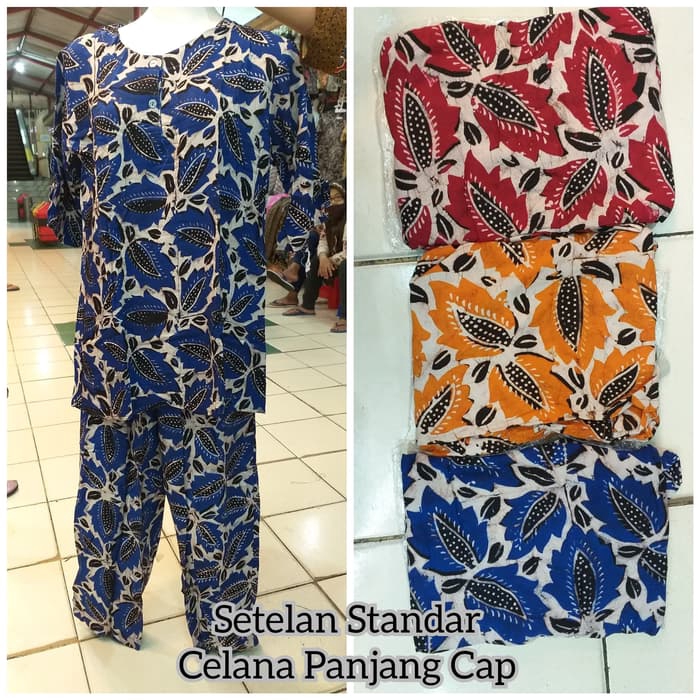 Setelan Baby Doll Batik Cap Celana Panjang Lengan Pendek Standar