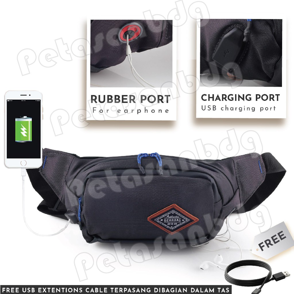 PTS - Tas Selempang Pria / Wanita Waistbag Gear Bag 13108 GERS PORT + FREE USB EXTENTIONS CABLE