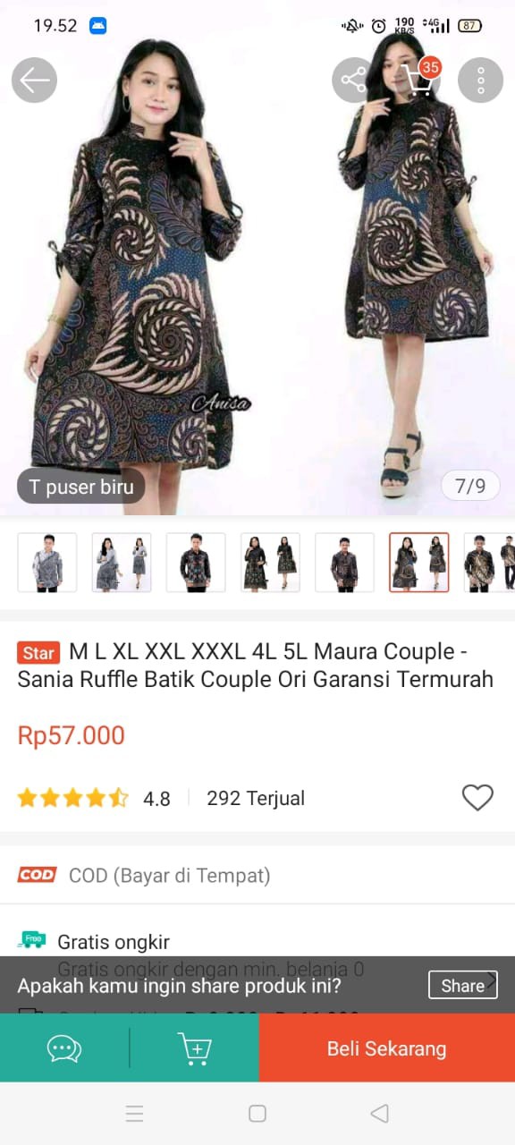 M L Xl Xxl Xxxl 4l 5l Maura Couple - Sania Ruffle Batik Couple Ori Garansi Termurah Shopee