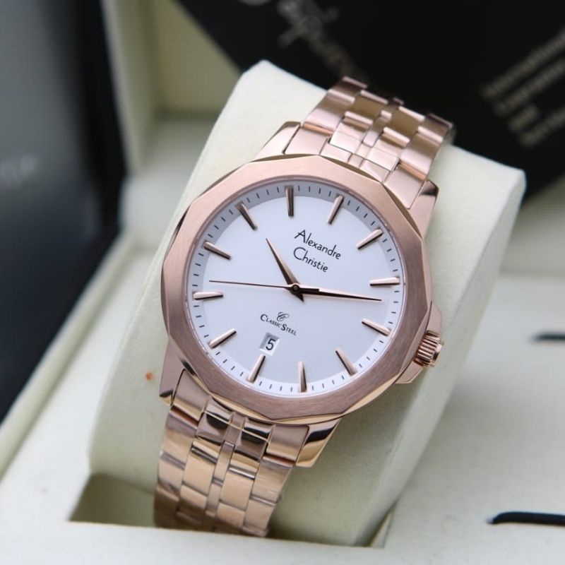 Jam Tangan Alexandre Christie AC 8647 Tali Rantai  Pria / Cowok Original