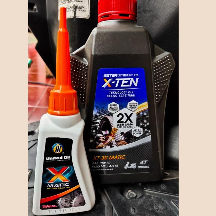 Barang Pilihan.. Paket Oli MATIC HONDA XTen/X-Ten 10W30 800ml + Oli Gardan/Gearbox United Oil X-Mati