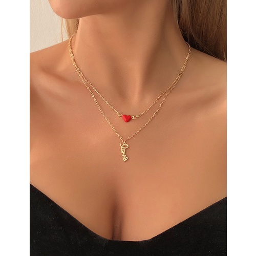 LRC Kalung Fashion Golden Love Letter Geometric Necklace V82155