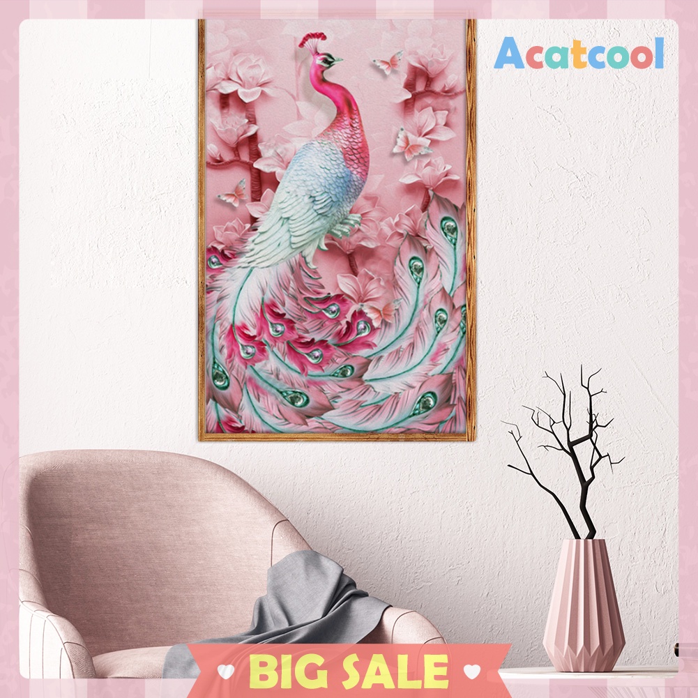 5D DIY Full Drill Diamond Painting Pink Peafowl Cross Stitch Embroidery Kit