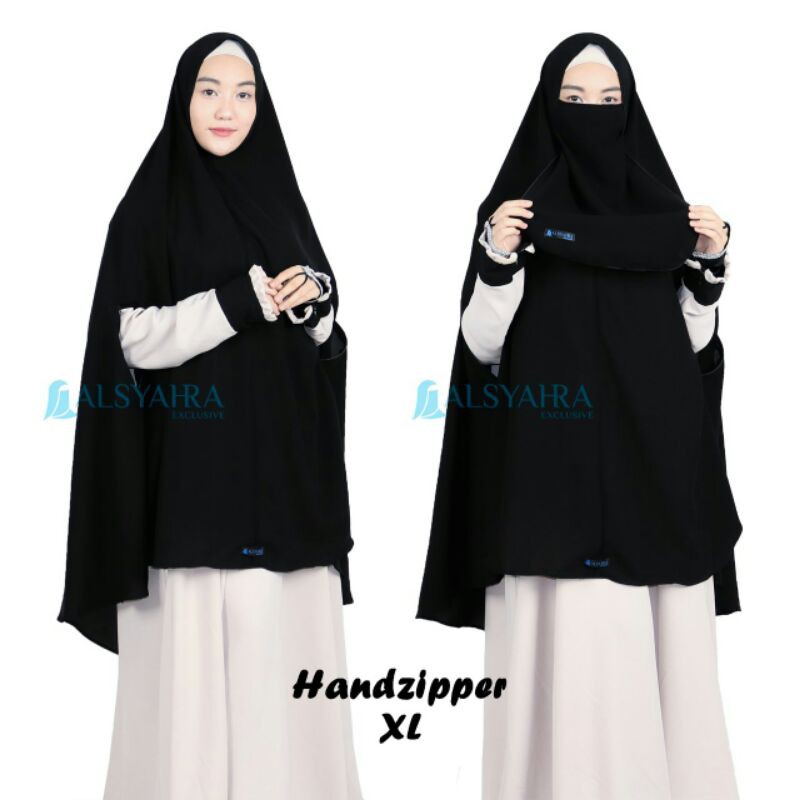 Set Khimar Syari Handzipper Jetblack XL Alsyahra Exclusive