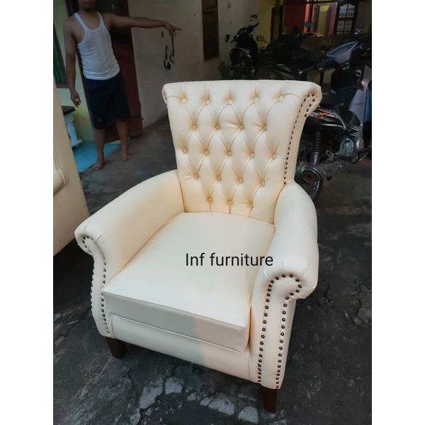 sofa wing chair single chesterfield mewah kulit sintetis
