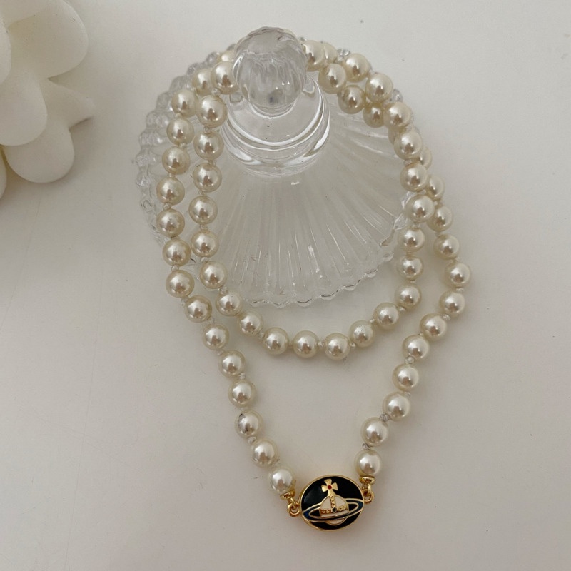 Saturn Kalung Rantai Dengan Liontin Mutiara Imitasi Untuk Wanita