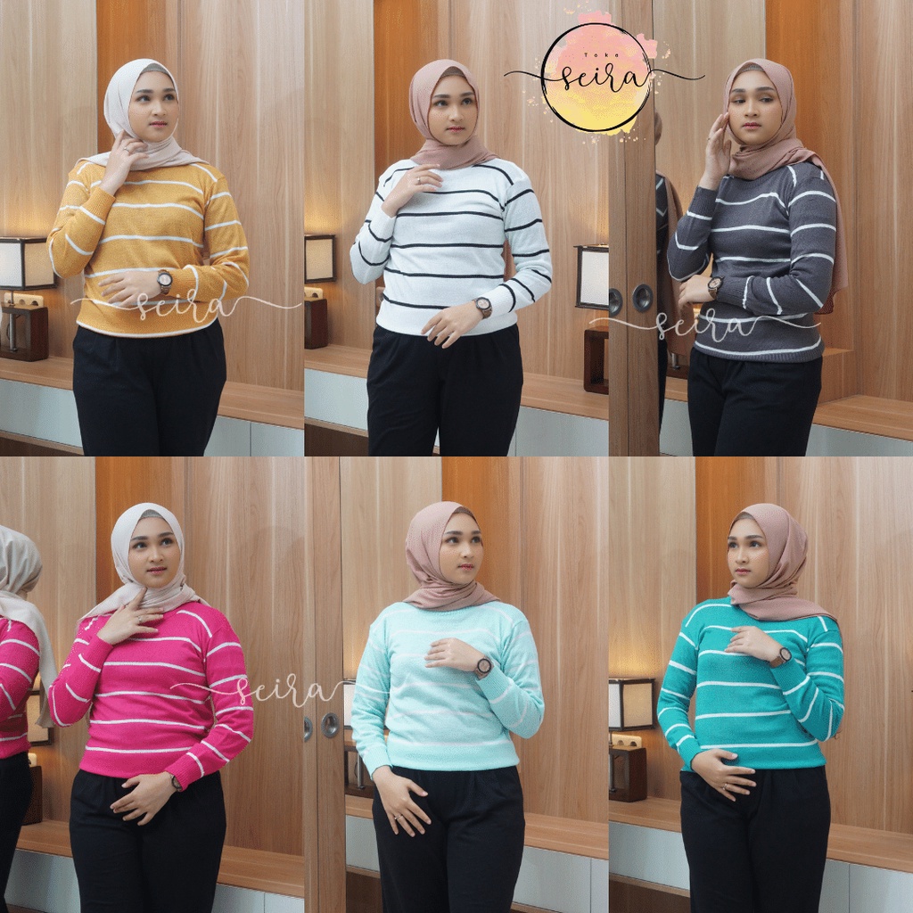 [BISA COD] Sweater Rajut / Atasan Wanita Rajut Halus Adeline Stripe Part I