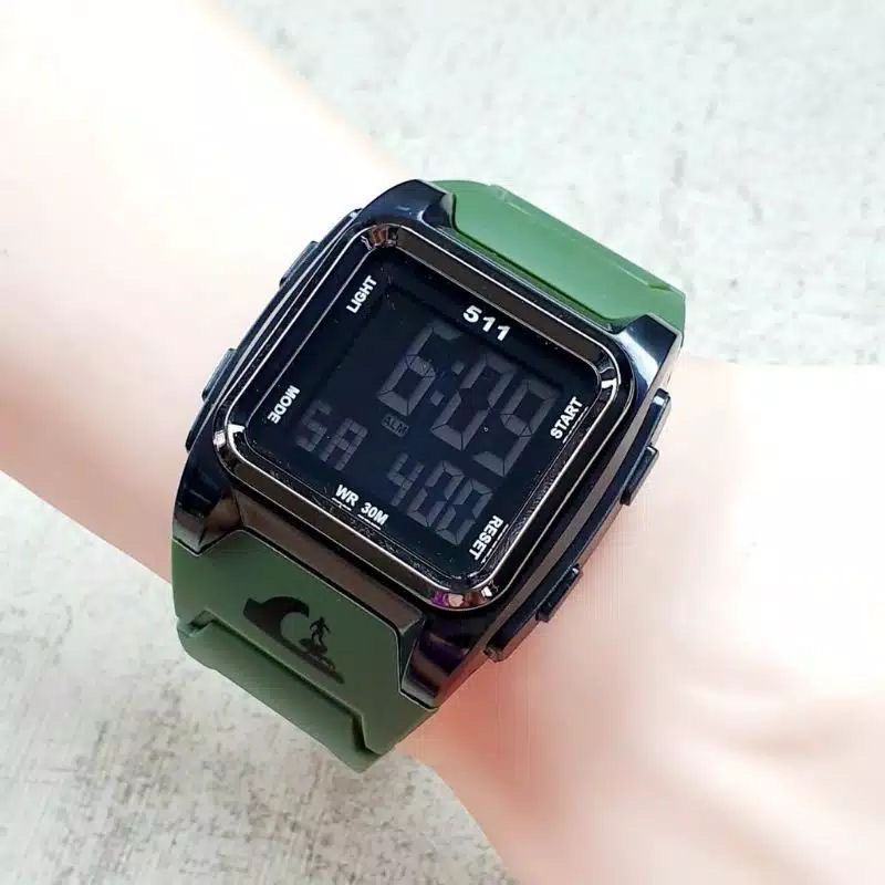 JAM TANGAN PRIA KEREN TERBARU 2021 ANTI AIR QUIKSILVER DRONE DIGITAL RUBBER QS-DRONE-QS 35 Tali Hijau