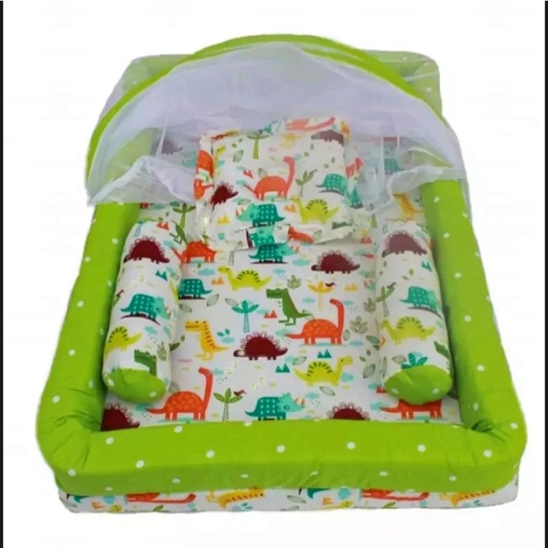 Kasur Bayi Kolam Jumbo 1 Set Kelambu Dinosa Hijau