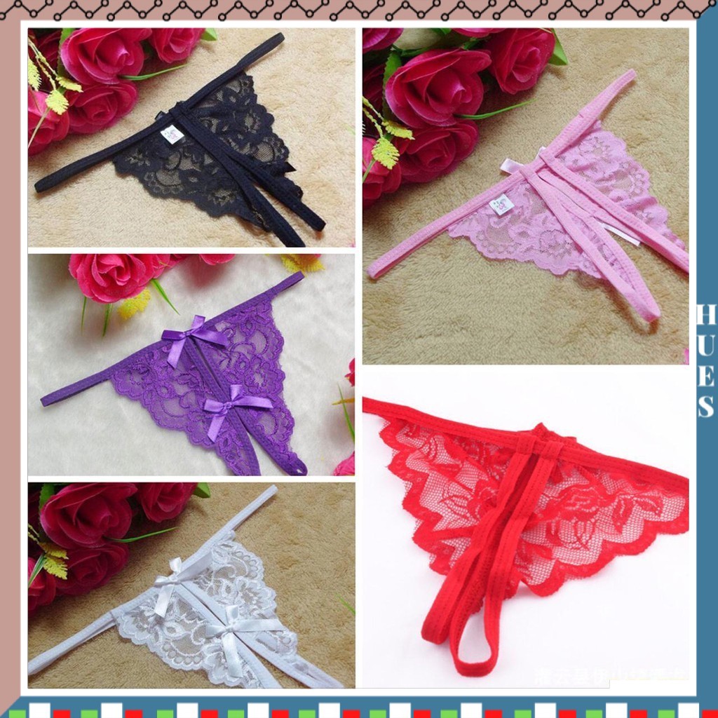 HUES.ID G-String Wanita Lace Transparan Open Celana Dalam Panties Import 3040