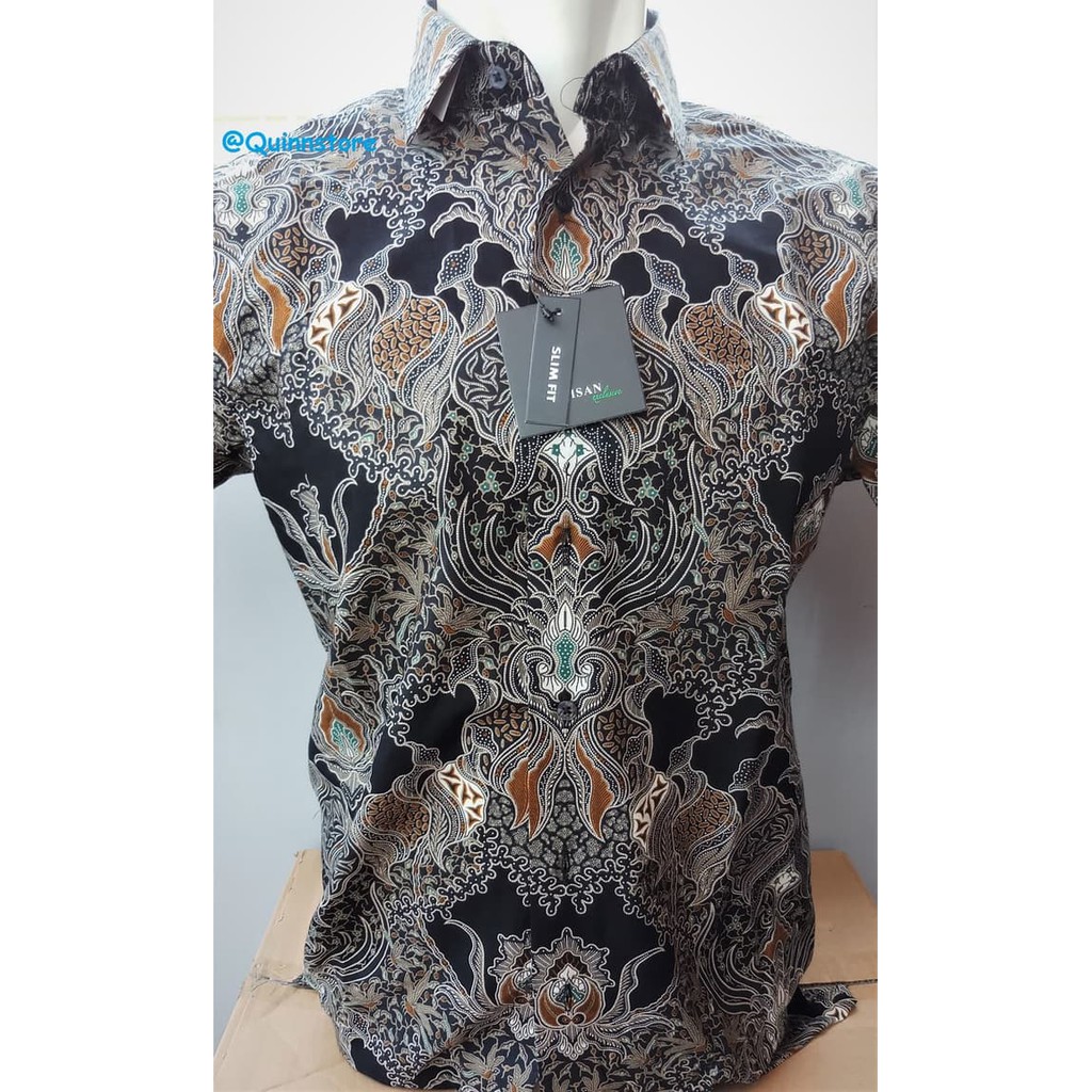 Alisan Kemeja Batik Slim Fit Lengan Pendek Motif Nusantara Iii - Hitam, S Best Quality