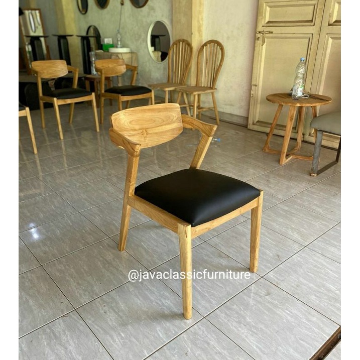 1 SET KURSI MEJA MAKAN HEROSIMA JOK RETRO / KURSI MAKAN CAFE RESTO MINIMALIS BAHAN KAYU JATI UKURAN 90x140cm-Kursi saja
