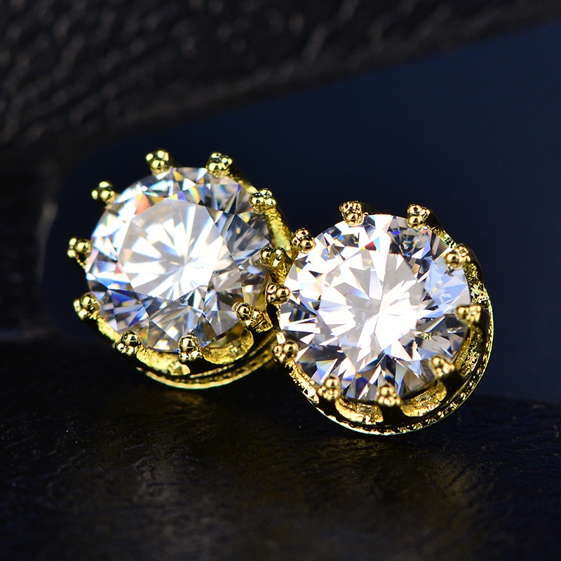 Fashion Simple Elegant Inlaid Diamond Crown Stud Earring