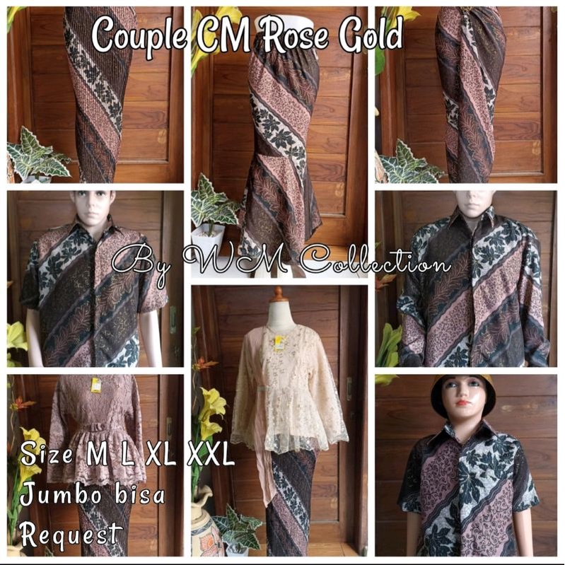 WM<Couple Batik Motif CM Rose Gold Couple keluarga kebaya Broklat kemeja lengan Panjang Kemeja Anak