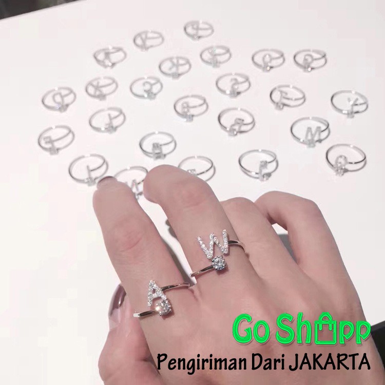 [JAKARTA] Cincin Alphabet A-L Silver Stainless - Cincin Wanita Korea - Cincin Huruf Import [C01]