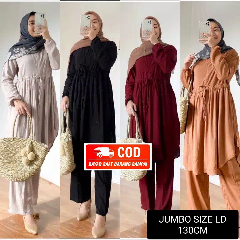 ONE SET JUMBO LD 130CM BUSUI FRIENDLY  PIYAMA RAYON VISCOSE DAILY SET SETCEL JUMBO SETELAN PIYAMA JU