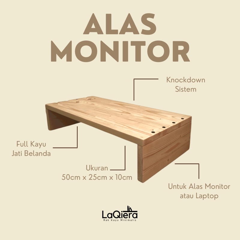 ALAS MONITOR ATAU STAND LAPTOP KAYU UNTUK MONITOR, LAPTOP, PRINTER, DESK ORGANIZER UKURAN 50 CM X 25