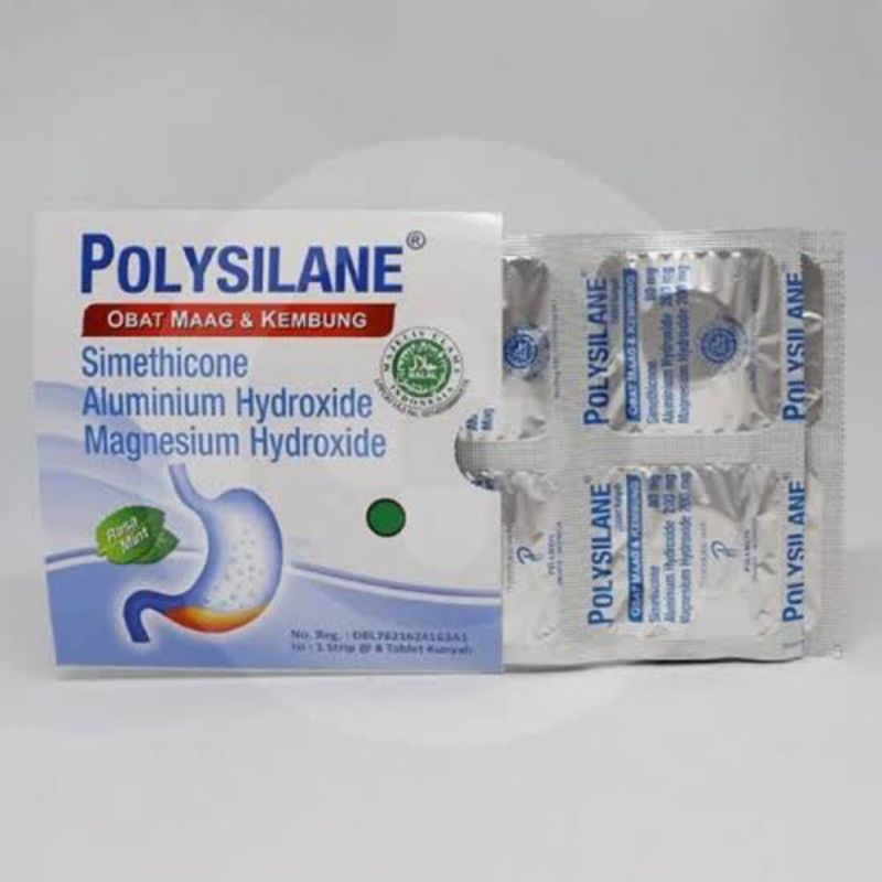 ORIGINAL POLYSILANE OBAT MAAG &amp; KEMBUNG 1 STRIP ISI 8 TABLET RASA MINT