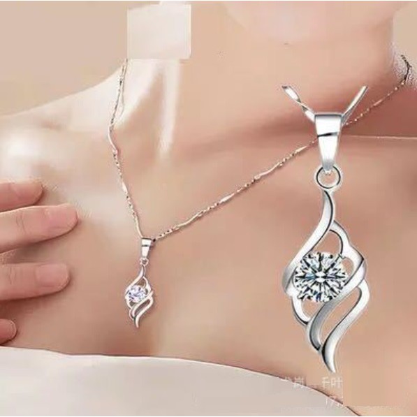 Kalung + Liontin S925 D23 SAYAP MALAIKAT Sterling Silver ANTI KARAT Gaya Korea Fashion Wanita