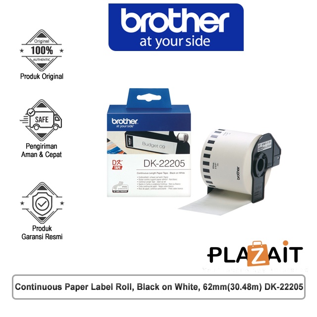 

Continuous Paper Label Roll, Black on White, 62mm(30.48m) DK-22205