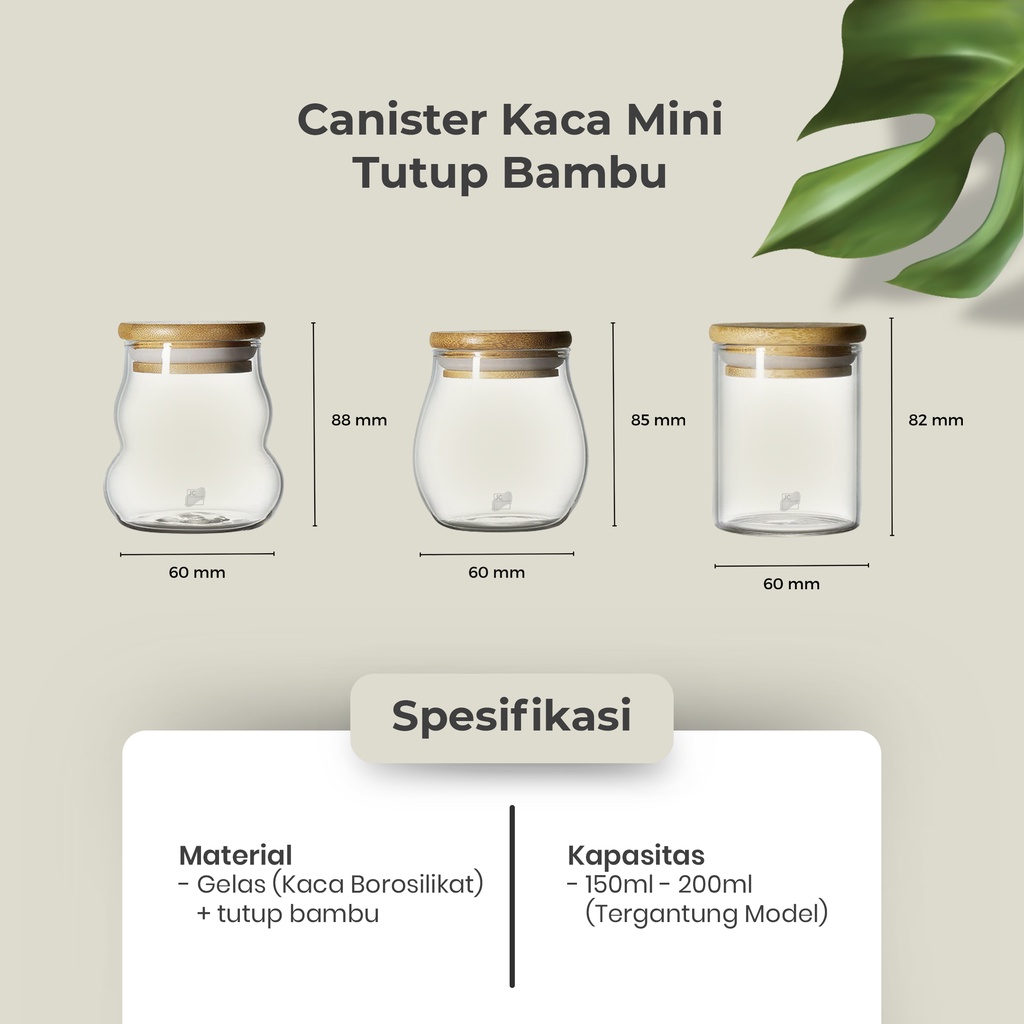 TEMPAT TEH BUMBU KACA TUTUP BAMBU | MINI GLASS JAR CANISTER