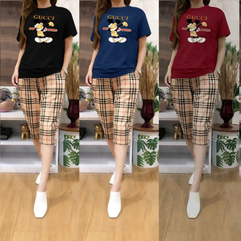 SETELAN WANITA KAOS LENGAN PENDEK CELANA KOTAK GUCCIMOS