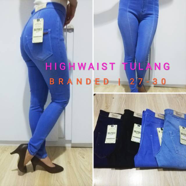 celana jeans branded highwaist tulang biru aqua panjang 27-30