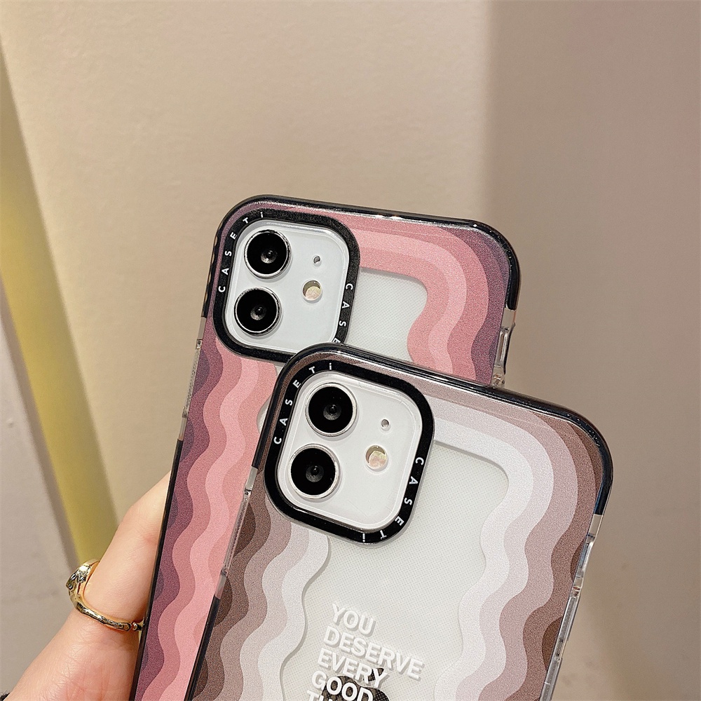 Casing Soft Case Motif Gelombang Warna Pink / Abu-Abu Untuk iPhone 11 / 12 / 13 Pro Max / 7 / 8 + / X / XR / Xs Max
