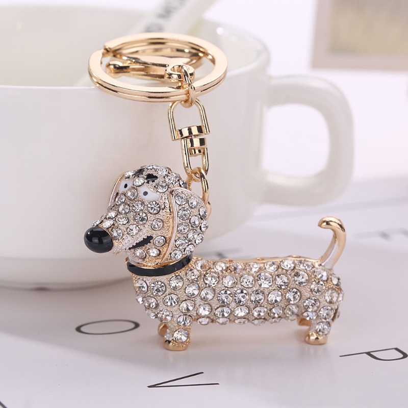 SIY  Bling Dog Dachshund Keychain Handbag Purse Pendant Car Holder Key Ring Jewelry