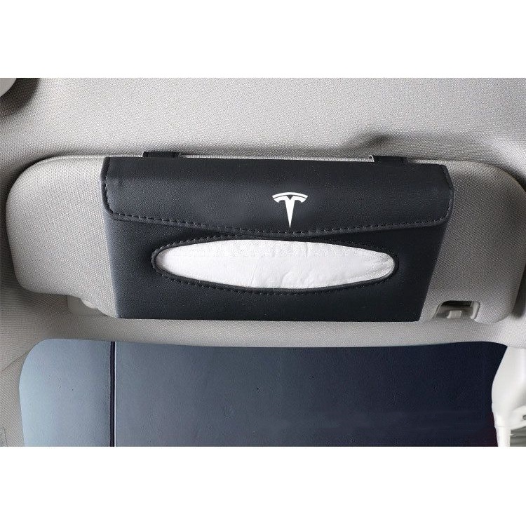 Tesla Kotak Tisu Bahan Kulit Untuk Sun Visor Mobil