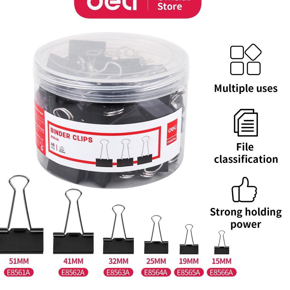 

md TKI Deli Seri Klip Binder Binder Clip Series Hitam Black 12 Tube 0.4mm thickness E856 TQ Ready St