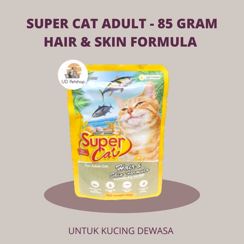 Super Cat Pouch Hair & Skin Formula 85 Gram Adult - Makanan Kucing Basah - Supercat Hair & Skin