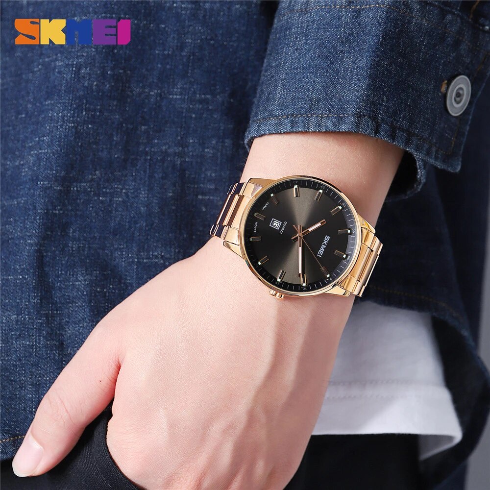SKMEI 1878 Jam Tangan Pria Analog Chronograph Business Watch Tali Stenlis WATCHKITE WKOS
