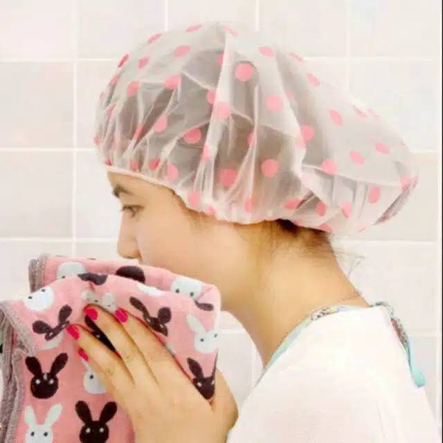 Shower Cap Tebal  Penutup Rambut Desain Bunga Anti Air untuk Kamar Mandi