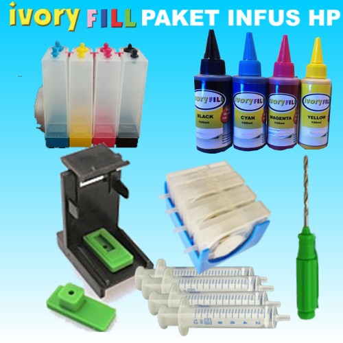 Paket infus untuk  printer HP lengkap dengan tinta refill tabung dumper kit bor ciss