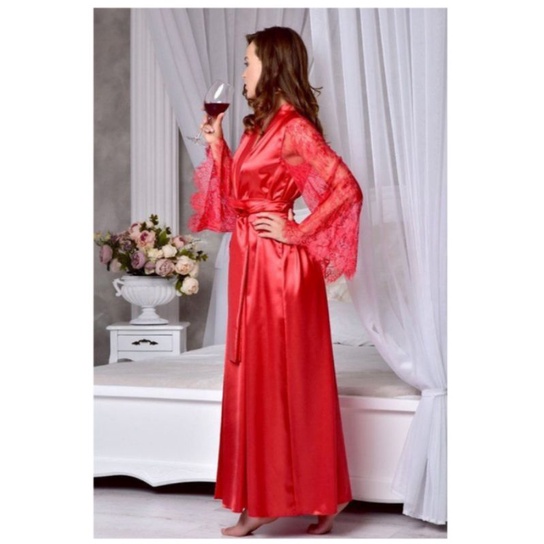 Kimono Panjang Satin Silk baju tidur lingerie wanita licin renda