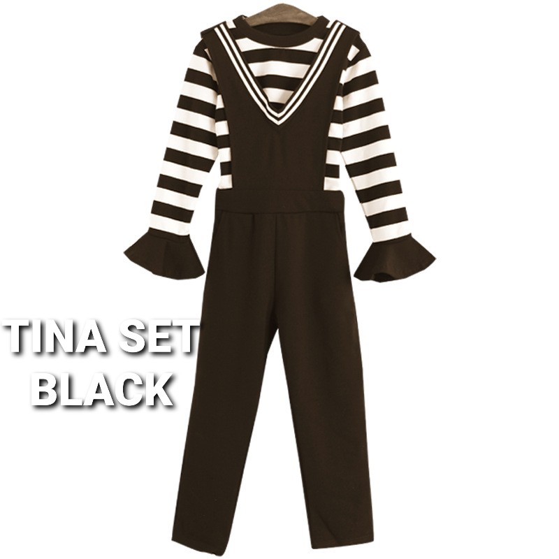 TINA SET BLACK / BAJU SETELAN ANAK KOREA IMPOR / OVERALL ANAK / SET CELANA PANJANG ANAK PEREMPUAN