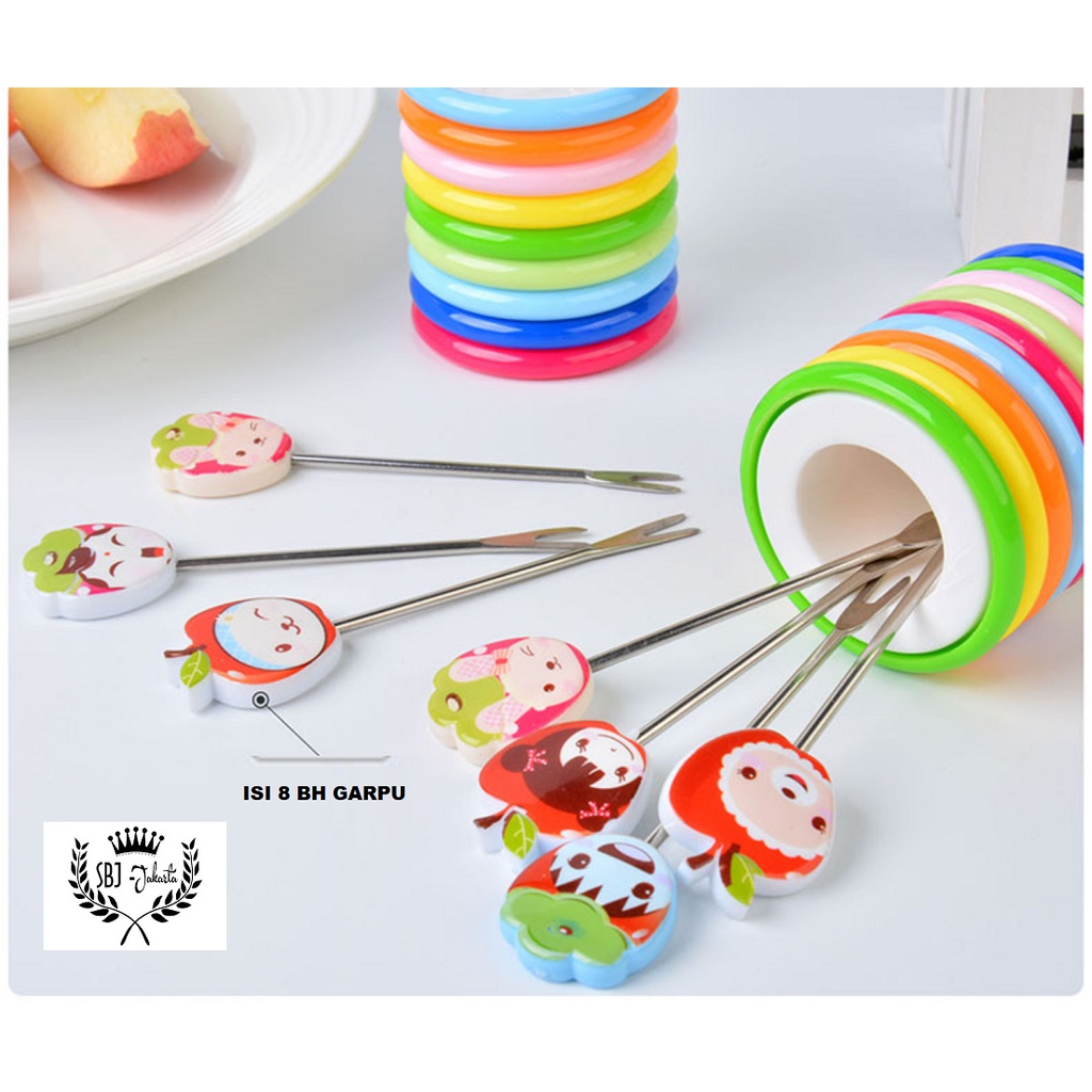 RAINBOW Garpu buah mini Stainless 304 Tusuk buah - MOTIF RANDOM