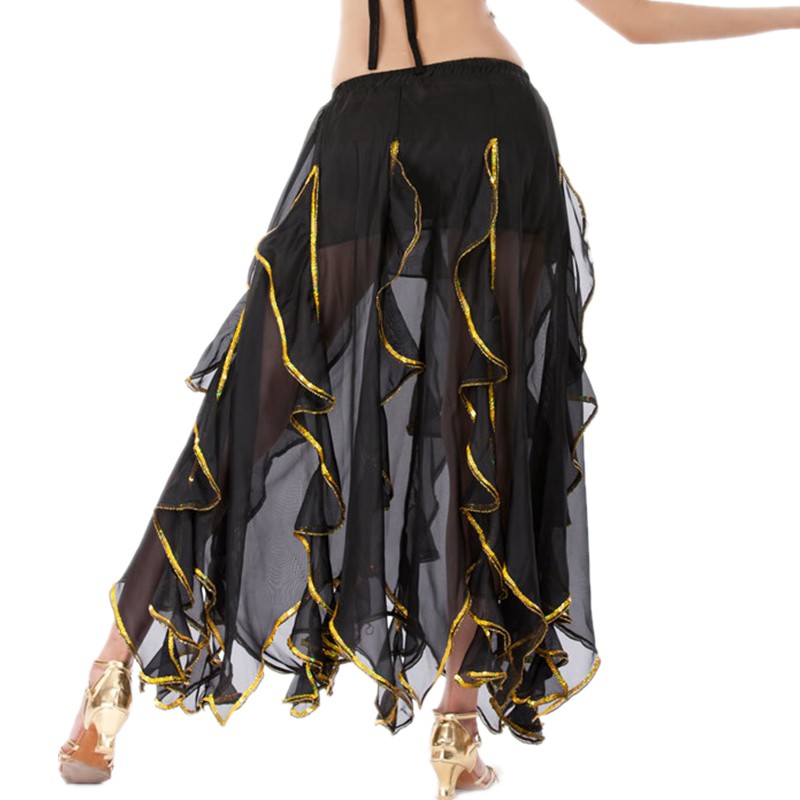 ROK TARI PERUT TARI TAMBORIN BELLY DANCE SKIRT RUFFLE MEKAR LIS GOLD EMAS ARABIAN BAWAHAN KOSTUM TAMBOURINE INDIA SIFON