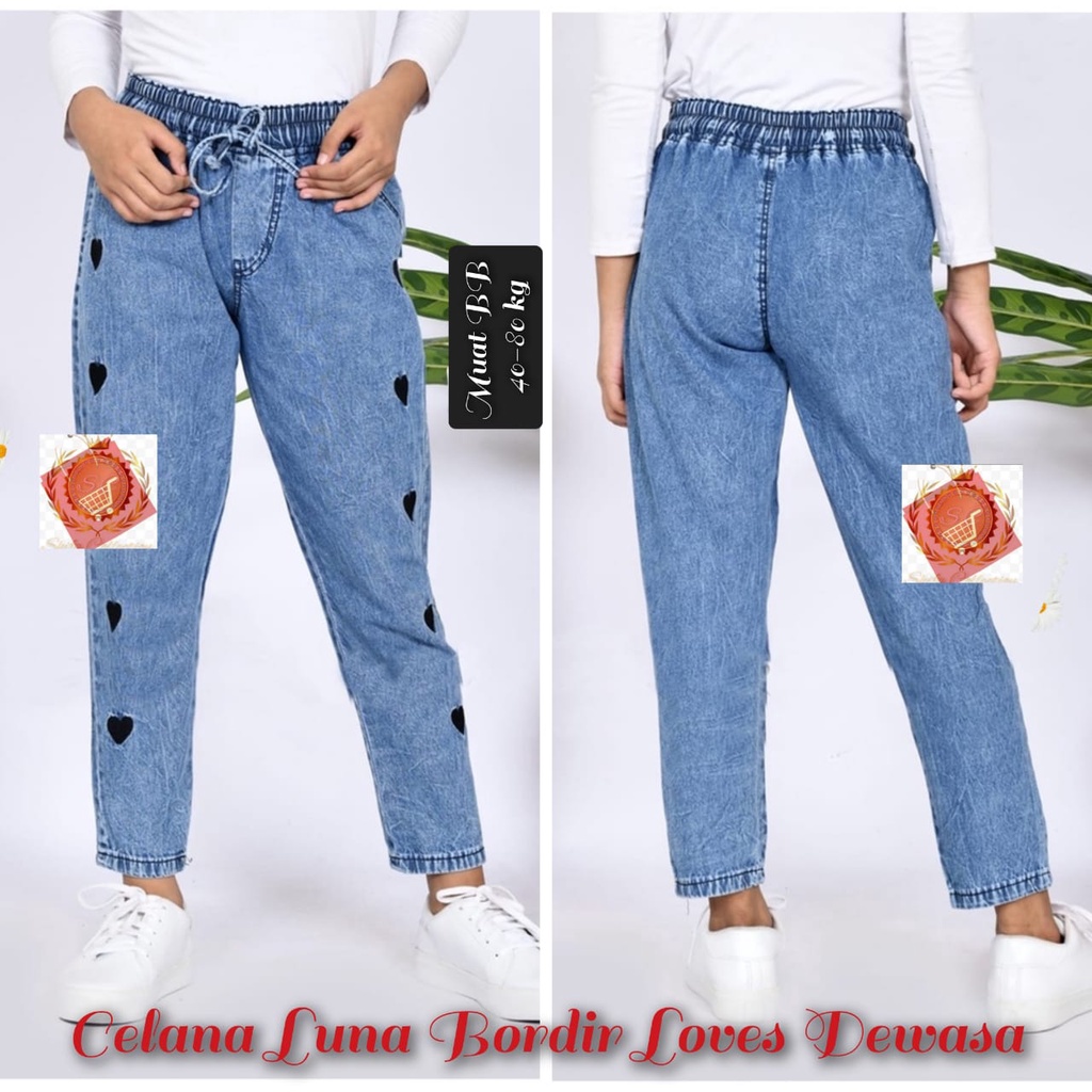 Celana Luna Bordir Soft Jeans BB 60-80 kg /Jumbo