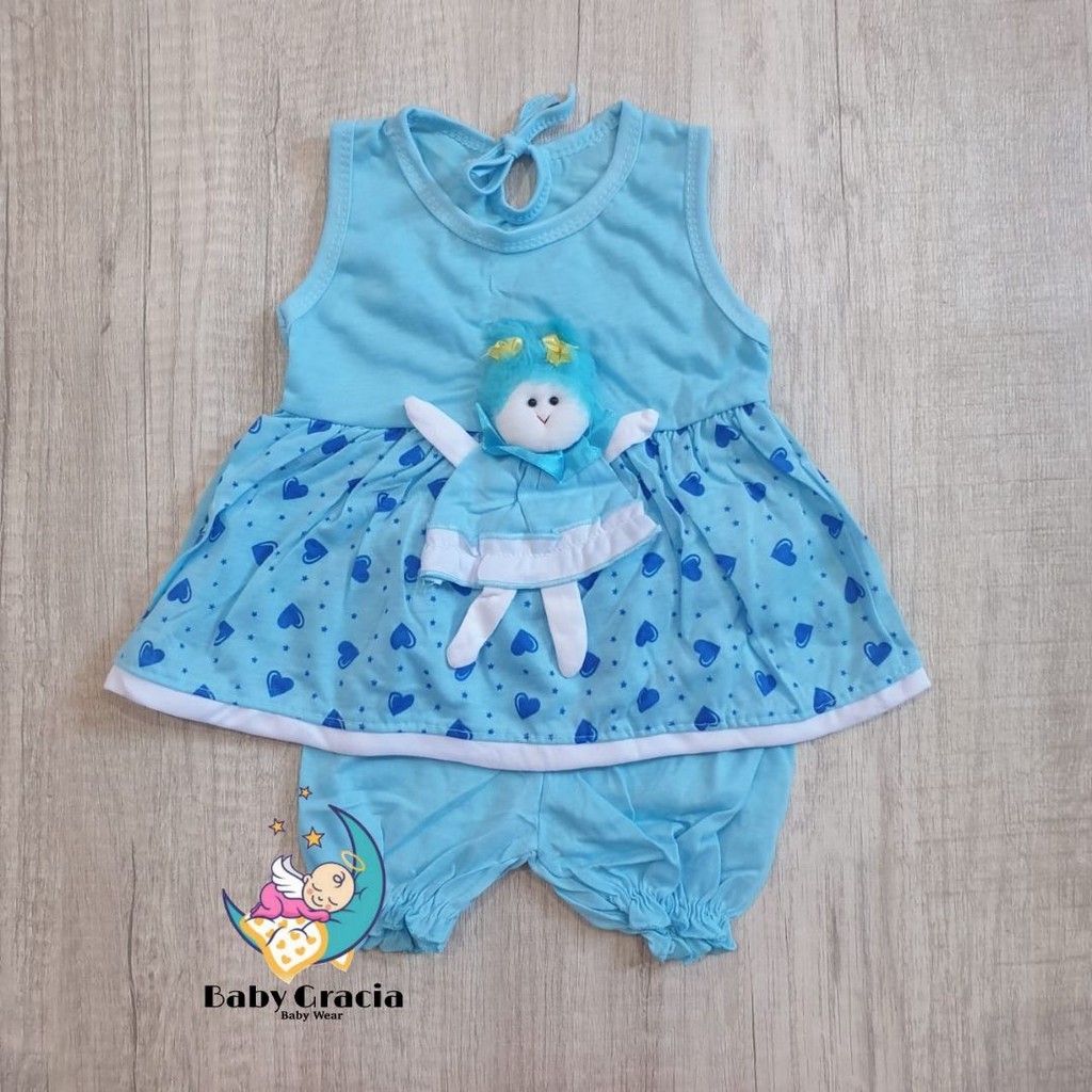 setelan dress baby lucu boneka