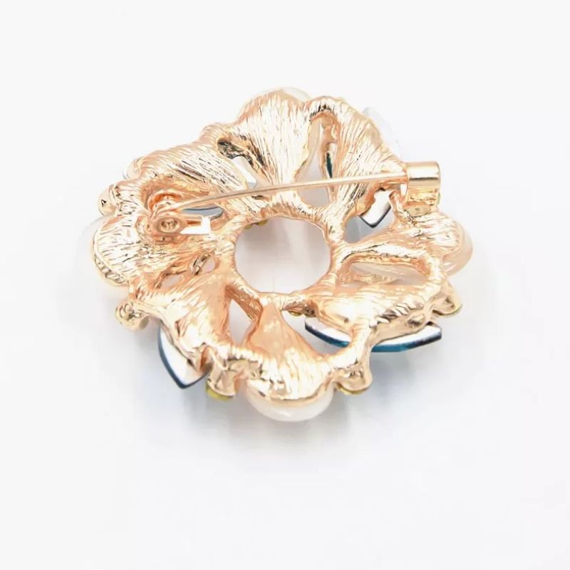 bros bunga bauhinia kristal permata biru - brooch hijab jilbab-2