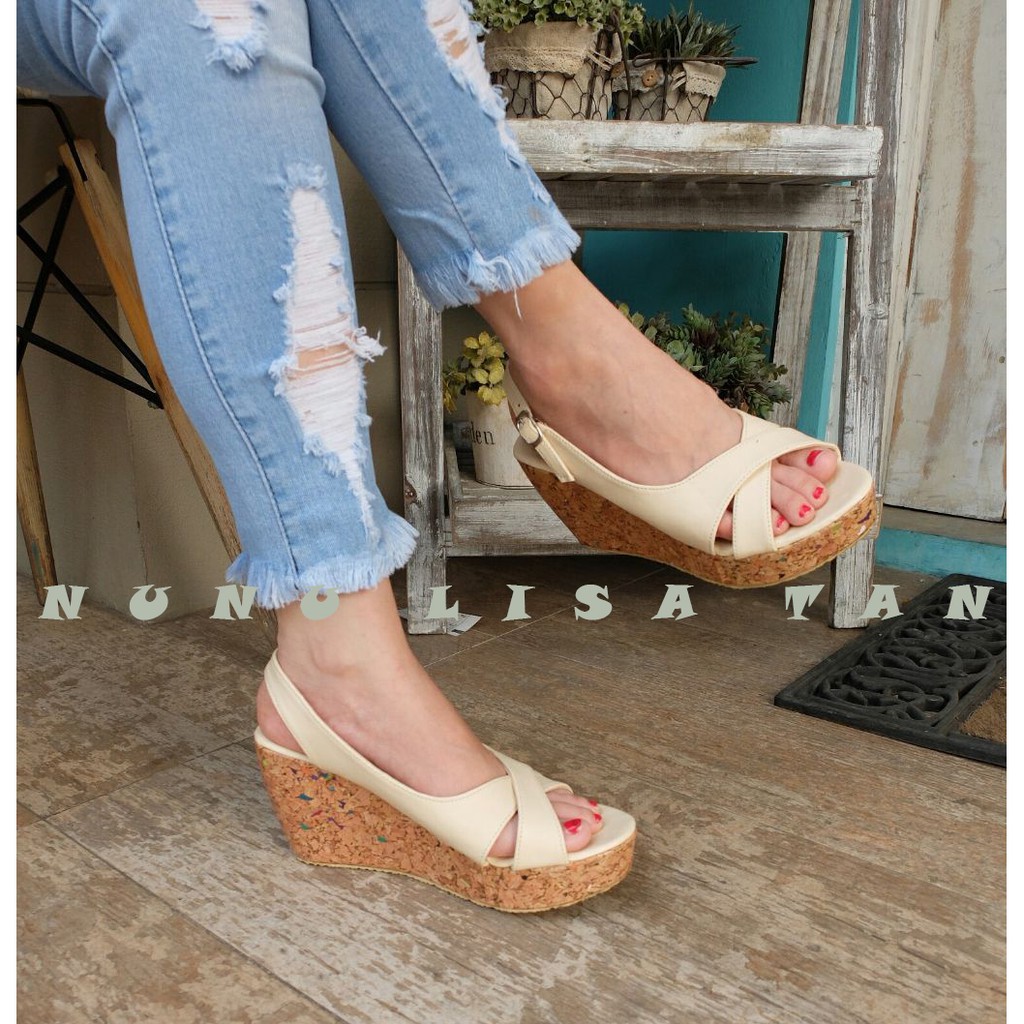 NunuLisaTan - Bayar Di Tempat Wedges Wanita Terbaru TALI GESPER 7cm