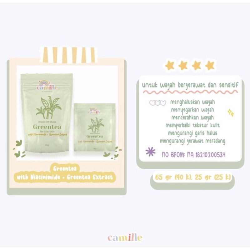 CAMILLE BEAUTE MASK BPOM / MASKER CAMILLE BEAUTY-GREENTEA