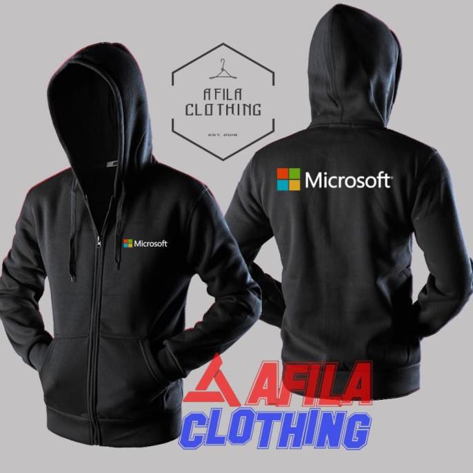 Jaket Hoodie Zipper Microsoft Sweater Distro Pria Wanita Fleece Polos Murah